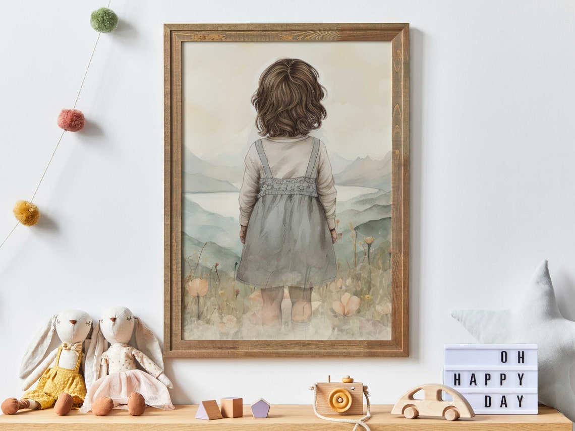 Girls Adventure Nursery Room Wall Art Wildflower Field Nursery Art Girls Room Floral Adventure Watercolor Decor Girl Wall Art