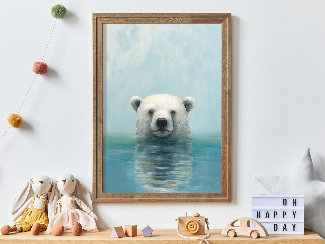 Polar Bear Swimming in Arctic Water Realistic Wildlife Art Poster - Image 2