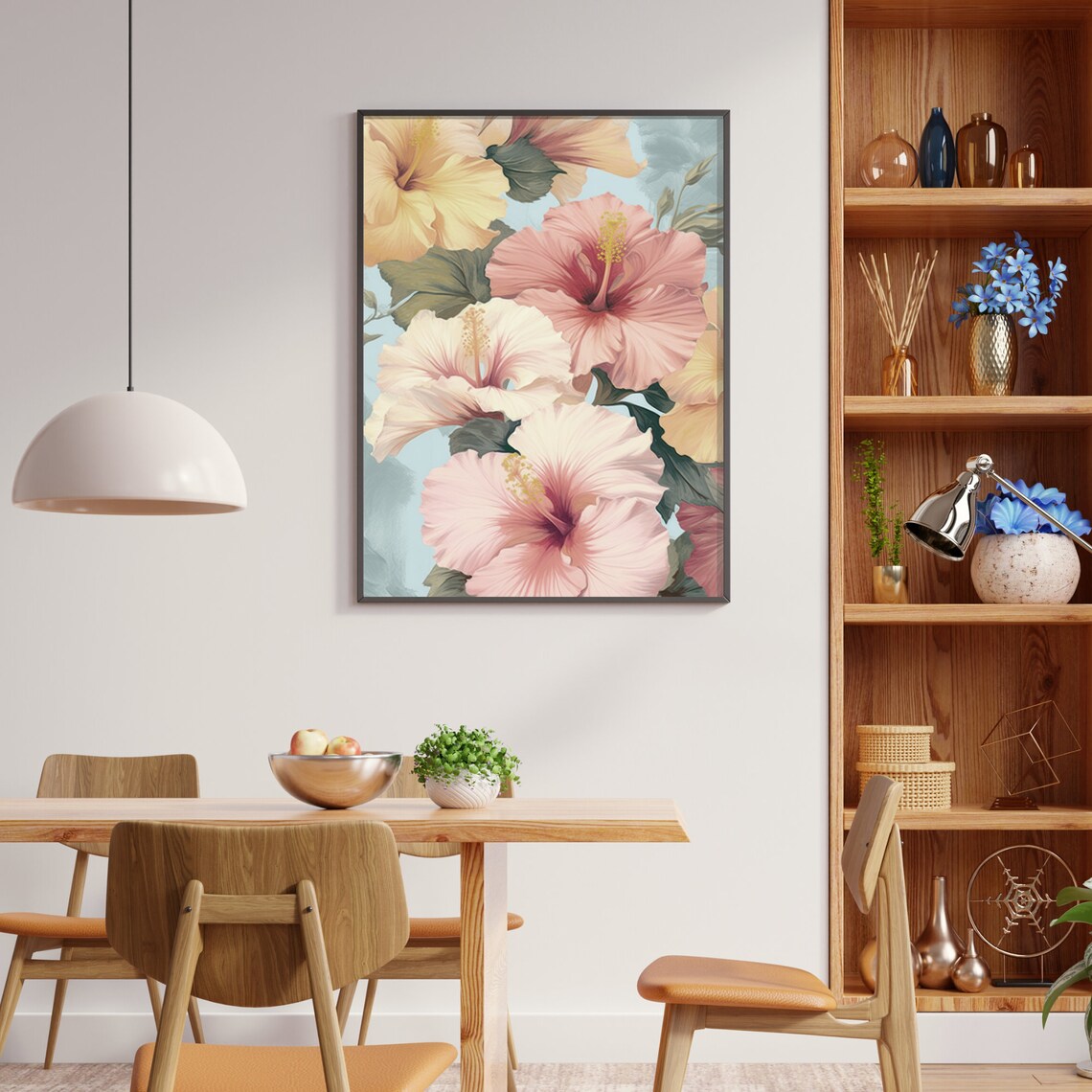 Pastel Pink Hibiscus Flower Poster Large Tropical Botanical Bloom Art - Image 3