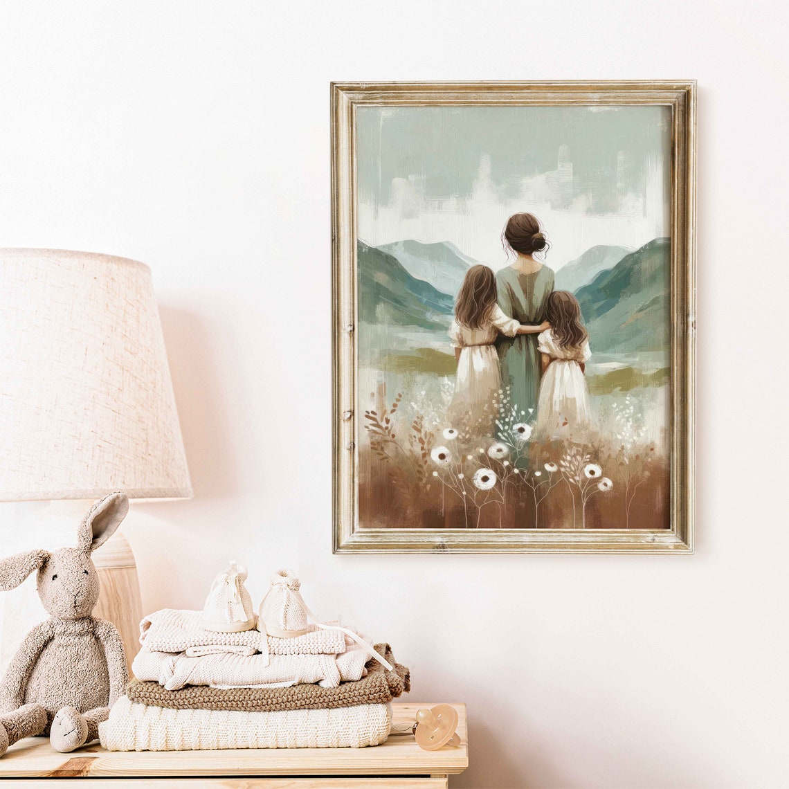 Mother with Two Daughters Facing Mountain View Family Love Poster - Image 2