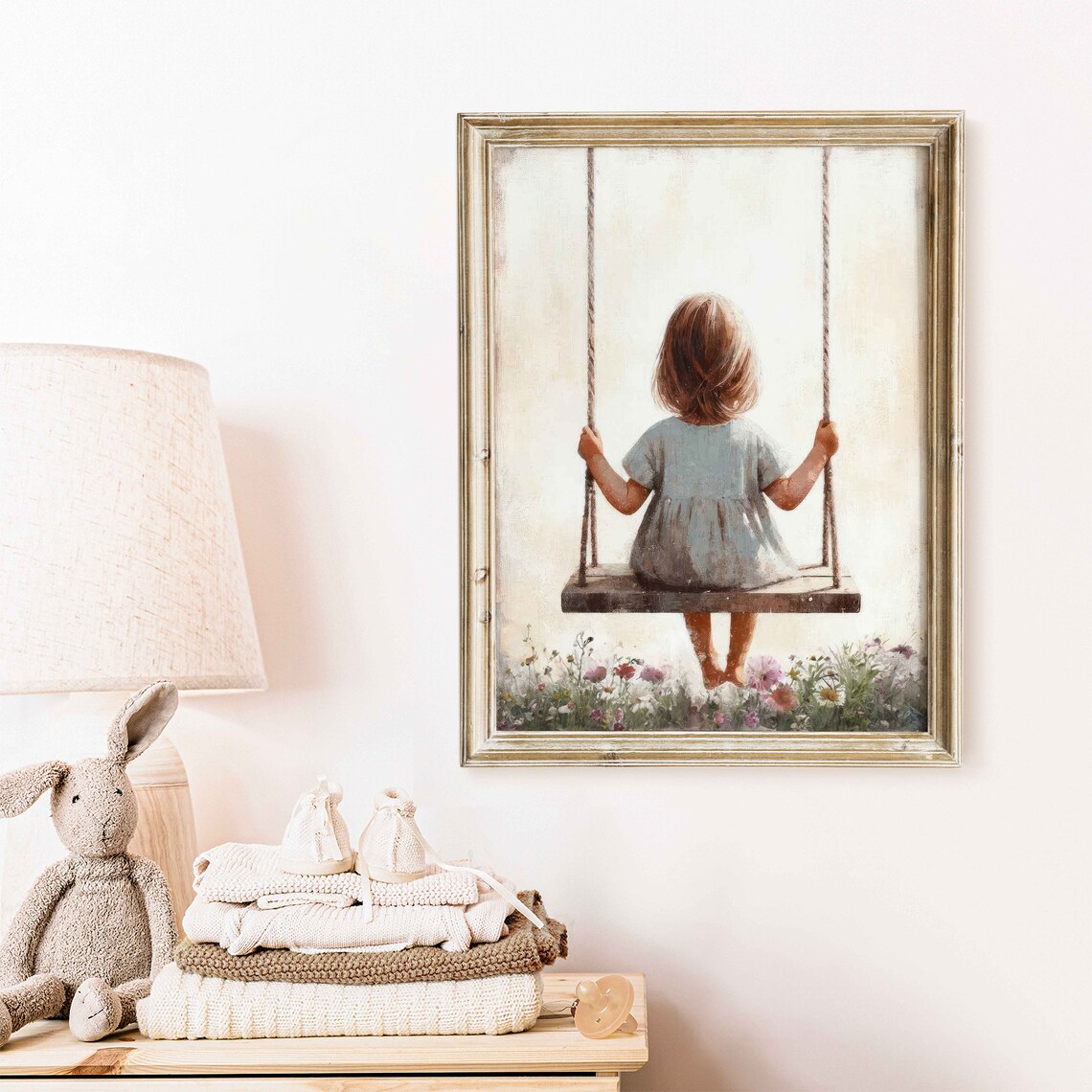 Little Girl on a Swing, Vintage Nursery Art Print - Image 2