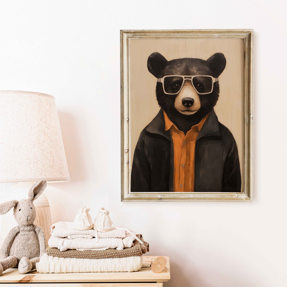 Cool Black Bear in Sunglasses and Jacket Nursery Room Poster - Image 2