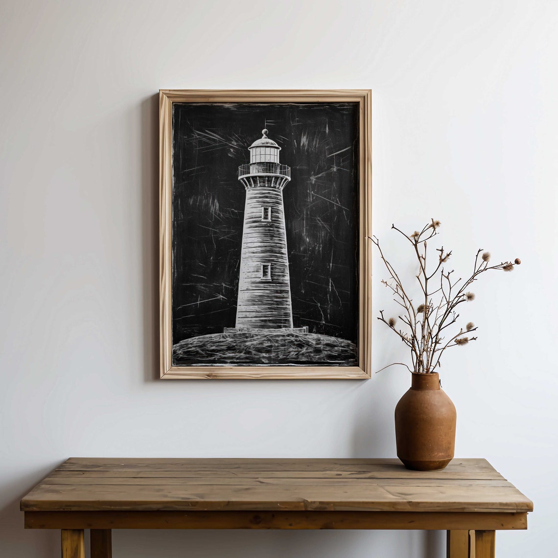 Chalkboard Style White Lighthouse Coastal Nautical Decor Poster - Image 2