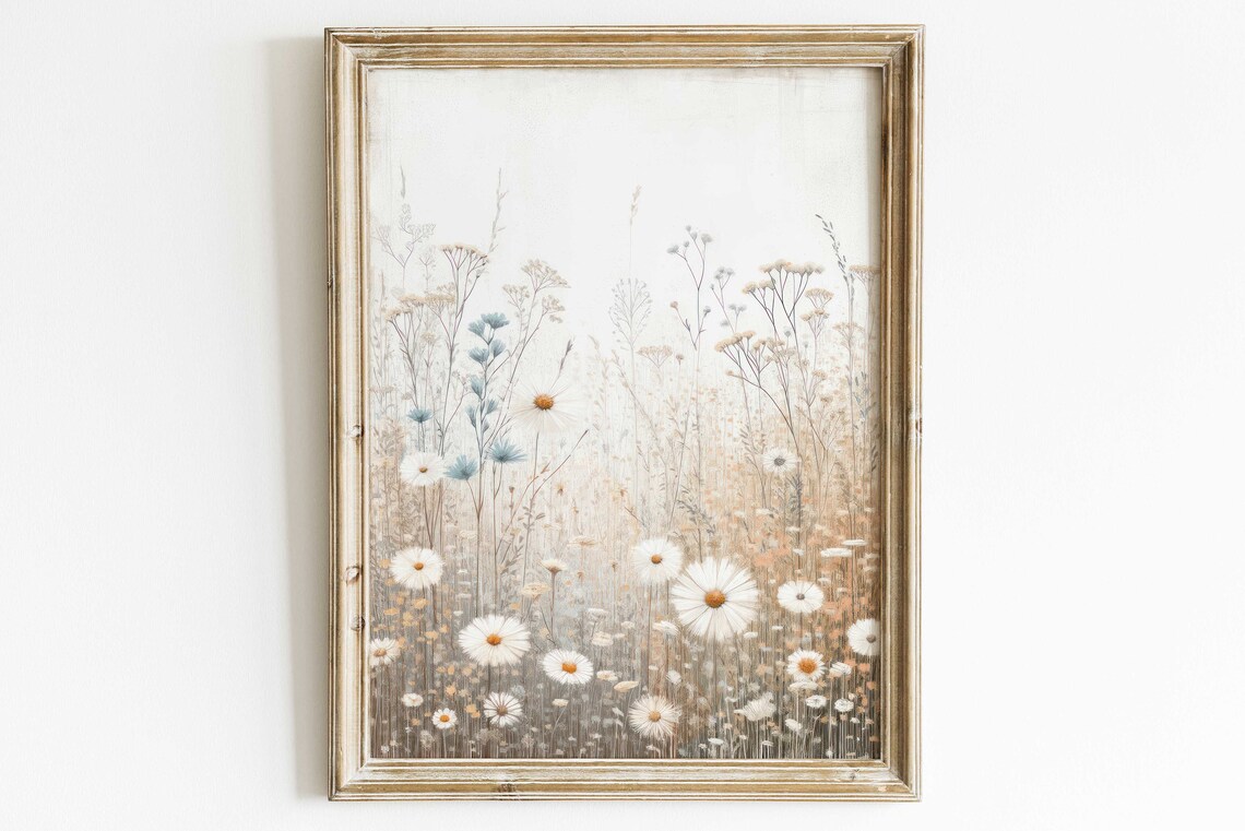 Wildflower Field Art, Rustic Vintage Floral Print