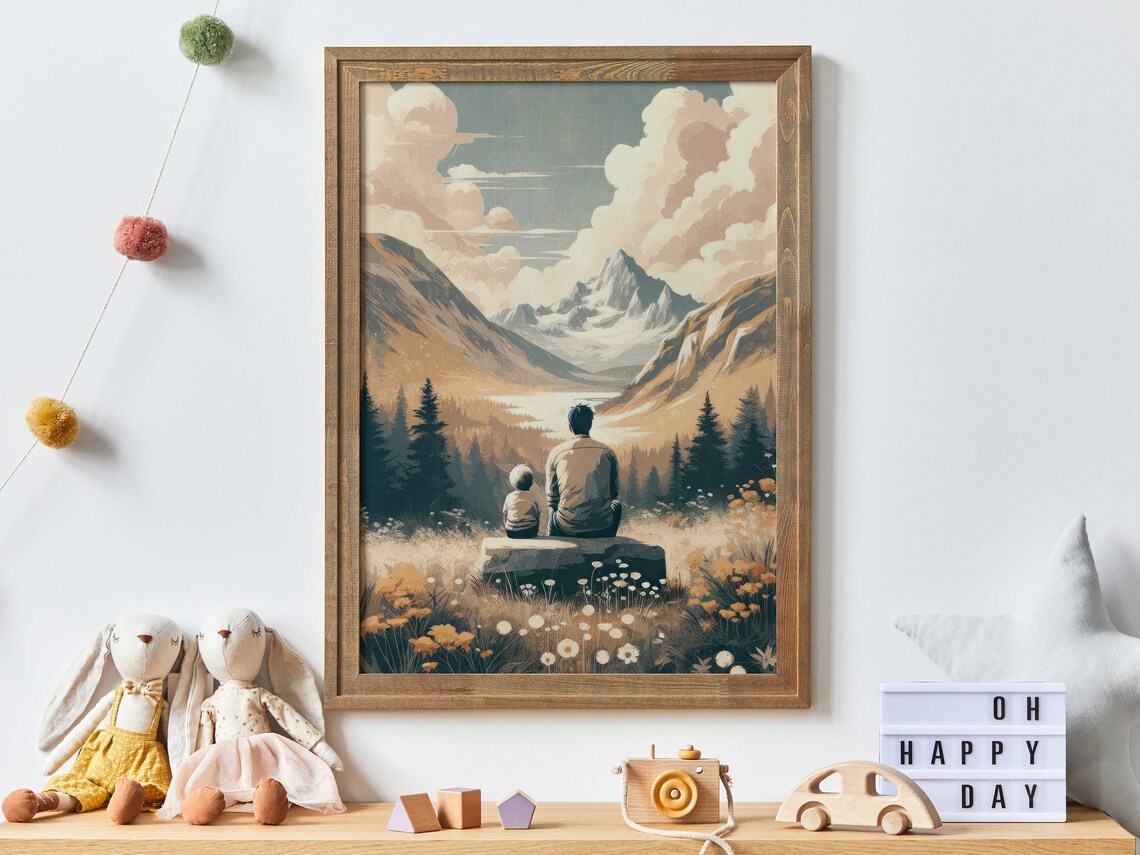 Father Son Bond Vintage Adventure Art Print