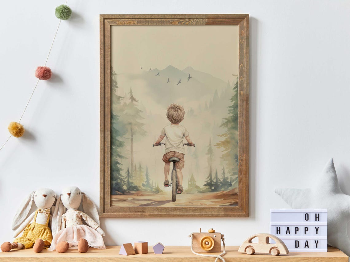 Nursery Biking Print Mountainbike Wall Art Boys Room Decor Adventure Art Boys Bike Art Print Bicycle Nursery Art Boy Art