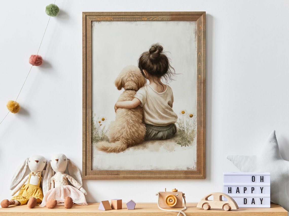 Goldendoodle Nursery Art Print, Girl Dog Decor