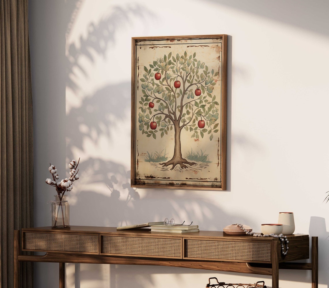 Apple Tree Print Abstract Tree Art Vintage Tree Print Apple Wall Art Rustic Home Decor Rustic Tree Art Wall Decor - Image 2