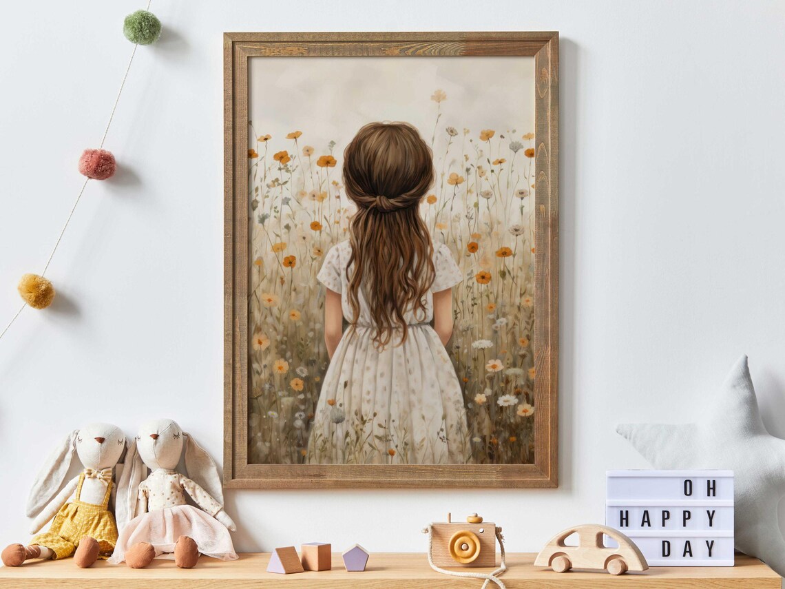 Little Girl Seen From Behind in a Field of Wildflowers Poster