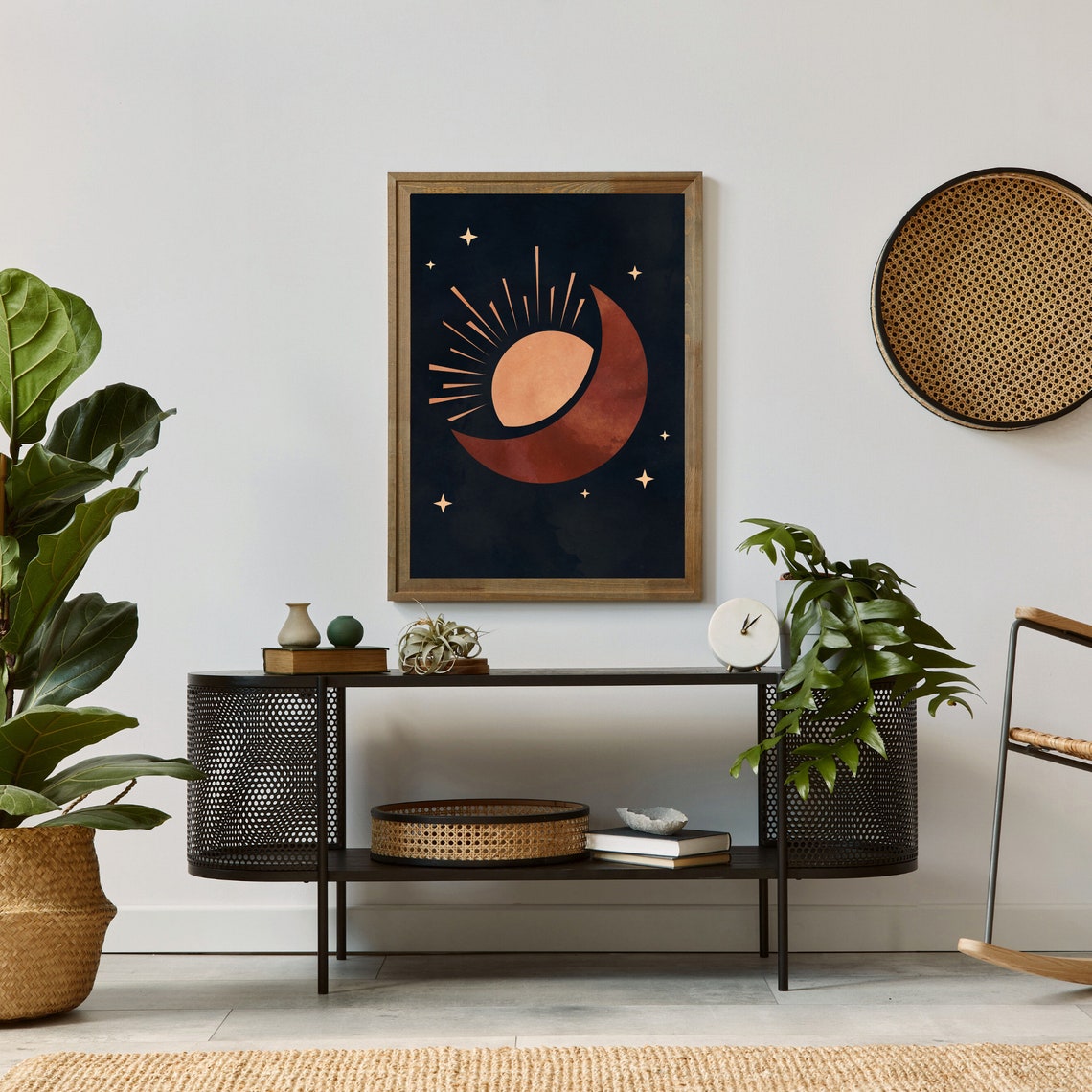 Boho Sun and Crescent Moon Celestial Night Sky Modern Decor Poster - Image 2