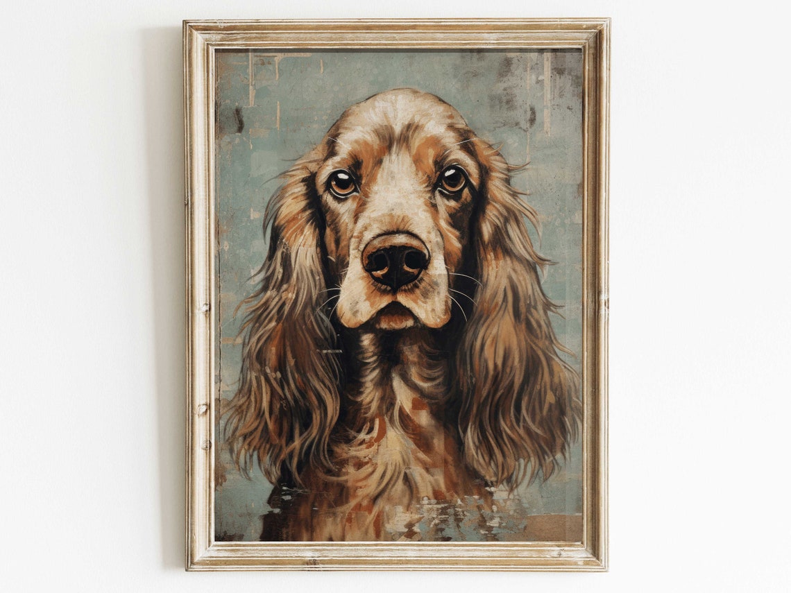 Cocker Spaniel Dog Portrait on Distressed Teal Blue Art Poster