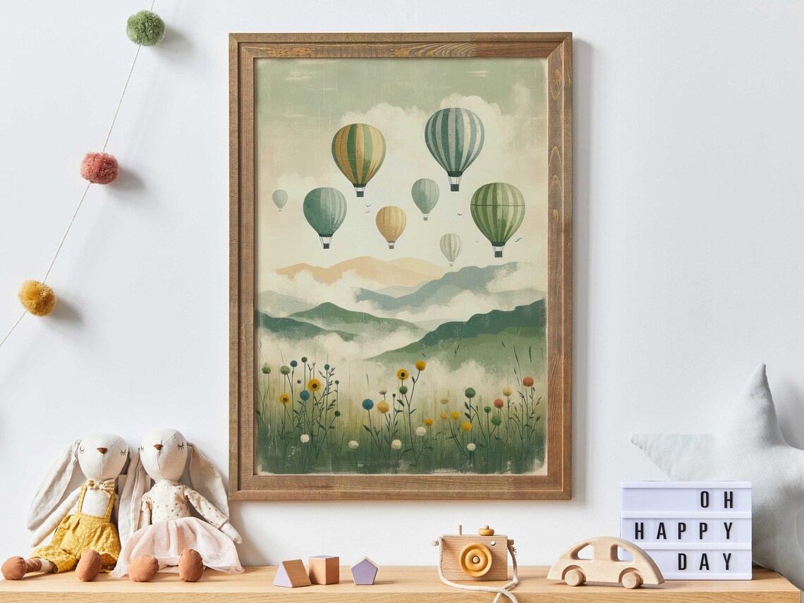 Vintage Hot Air Balloon Nursery Art Print