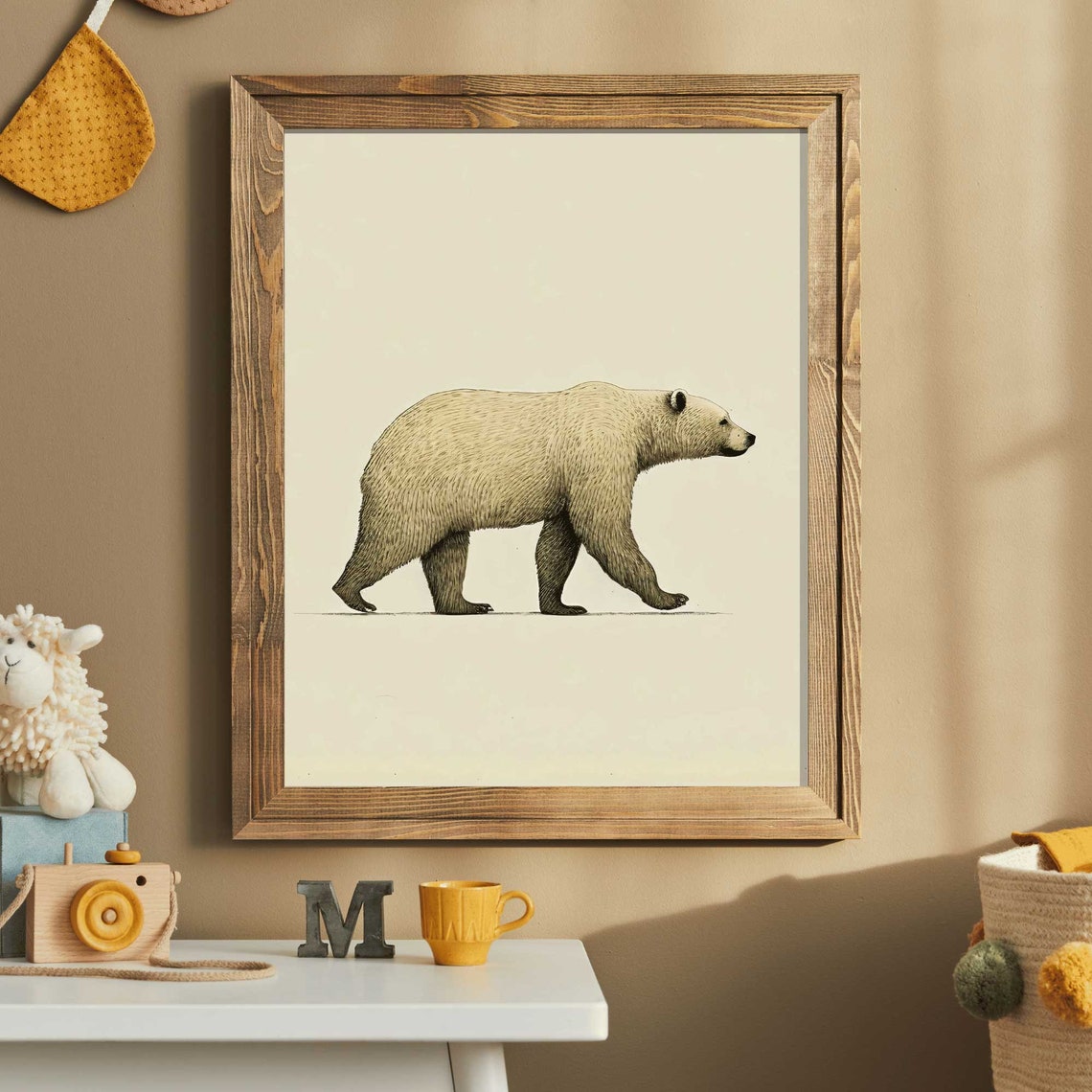 Cream Colored Bear Walking Alone Minimalist Nordic Animal Poster - Image 2