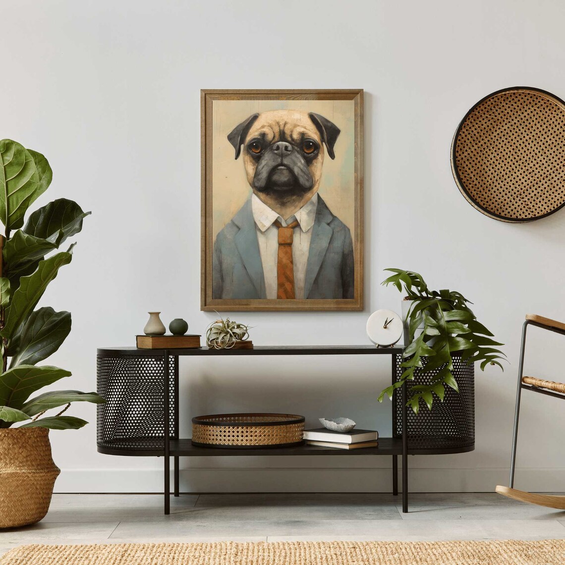 Funny Pug Wearing Suit and Tie Dressed Dog Portrait Art Poster - Image 2