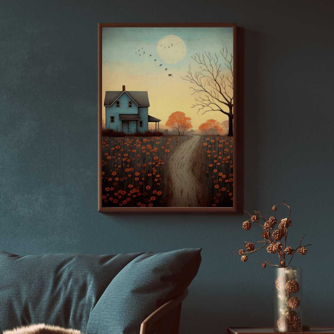 Countryside Landscape Art Print, Rustic Country House - Image 2