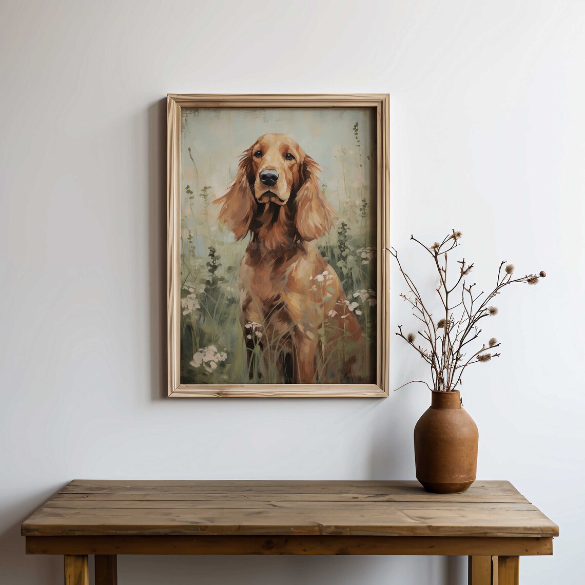 Irish Setter Dog Portrait Among Wildflowers Rustic Farmhouse Poster - Image 2