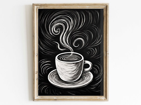 Coffee Wall Art Coffee Cup Print Coffee Steam Rustic Kitchen Print Morning Wall Decor Coffee Coffee Chalkboard Wall Art