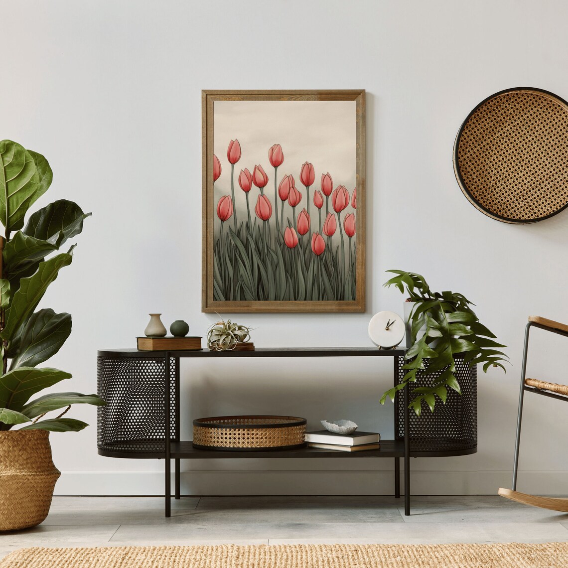 Field of Tall Red Tulips Modern Botanical Floral Painting Poster - Image 2