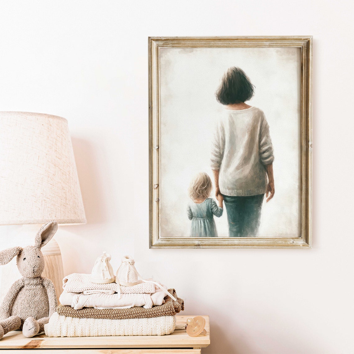 Grandmother Granddaughter Print Grandma Gift Grandkids Wall Art Grandmother Portrait Grandma Painting Rustic Wall Decor - Image 2