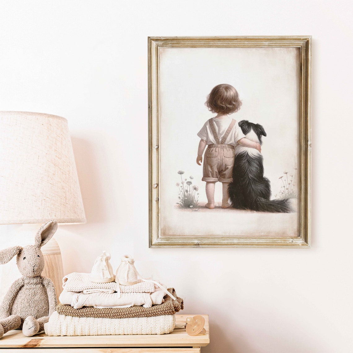 Dog Nursery Decor Border Collie Print Girl And Dog Art Girls Room Dog Decor Toddler Room Decor Cute Animal Art Dog Art - Image 2