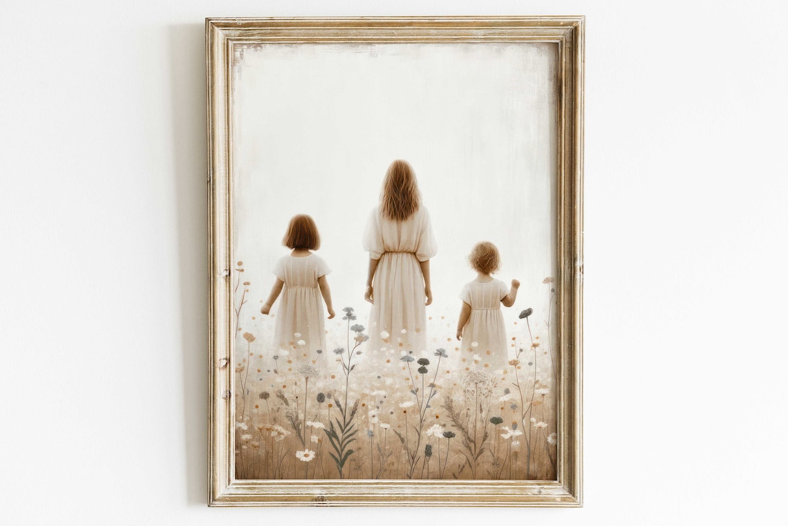 Mother Daughter Wall Art Two Daughters Print Sisters Art Print Sister Room Decor Mother Daughter Art Family Love Wall Art