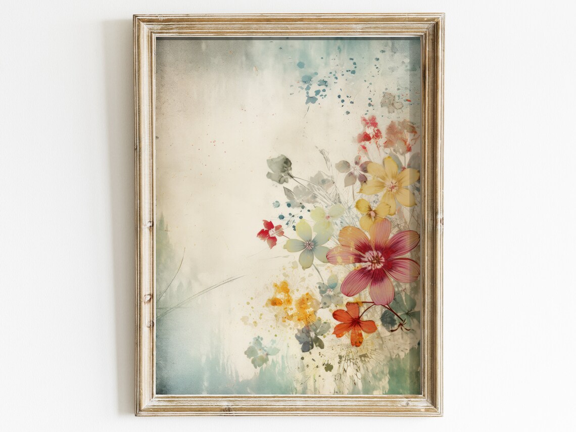 Abstract Wildflower Watercolor in Coral and Gold Floral Poster