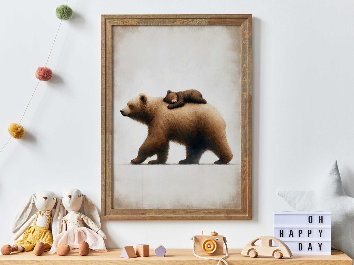 Bear Nursery Wall Art, Rustic Forest Animal Art Print
