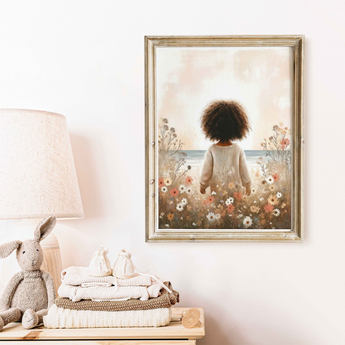 Little Girl in a Wildflower Field Gazing Toward the Beach Poster - Image 2