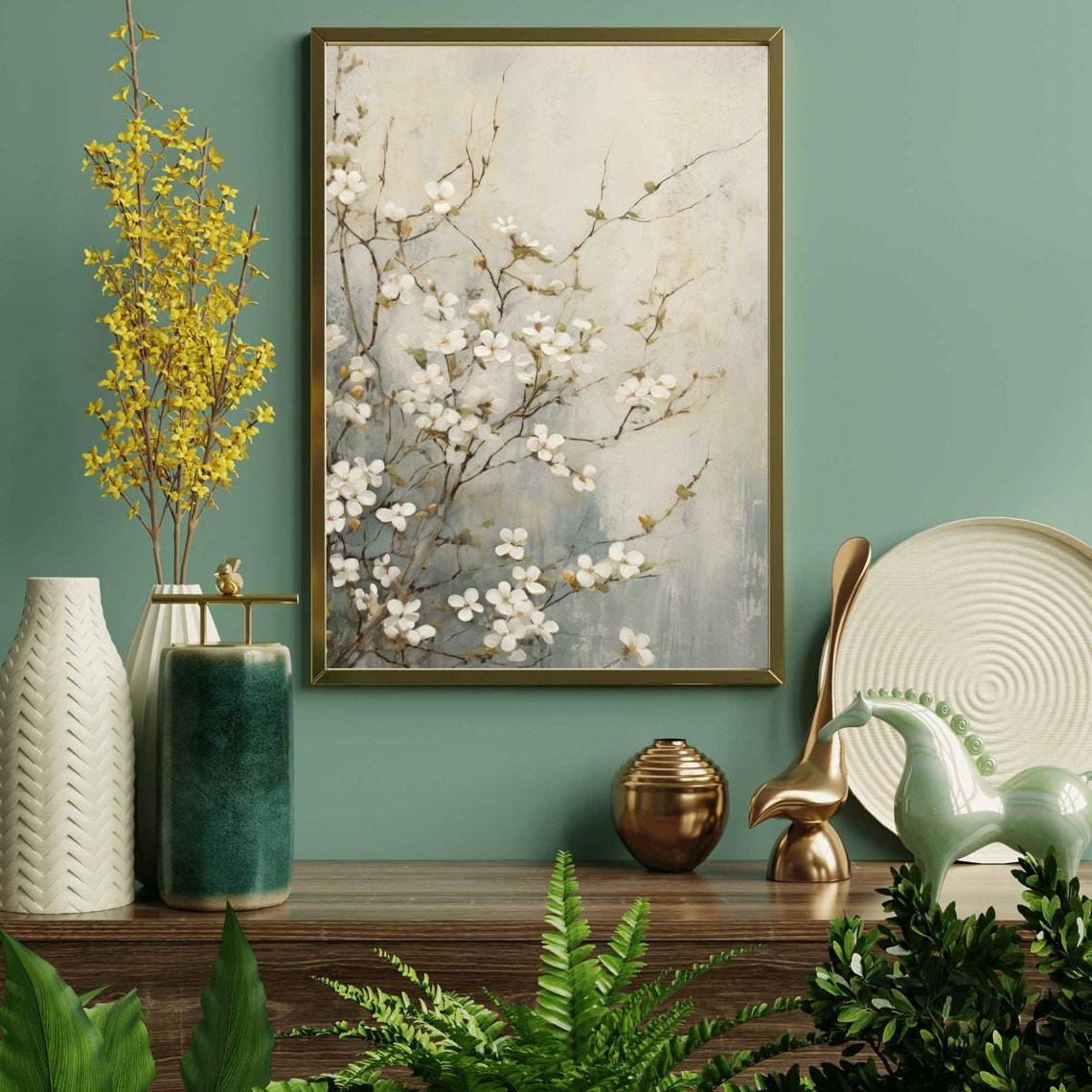 White Blossoms on Branches Soft Spring Botanical Wall Decor Poster - Image 2