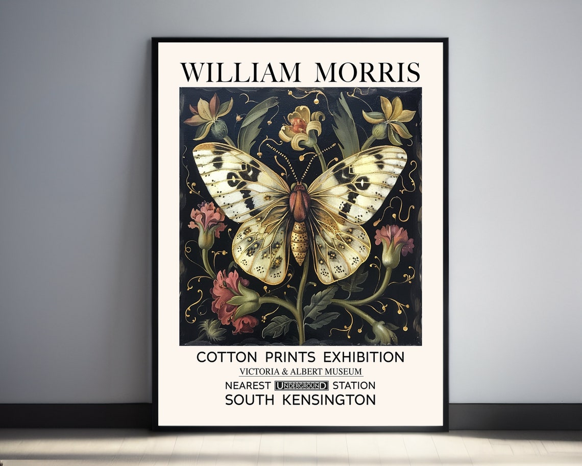 William Morris Butterfly Print Nature Inspired Arts Crafts Movement Vintage Fine Art Botanical Celestial Gilded Wall Decor Antique Poster