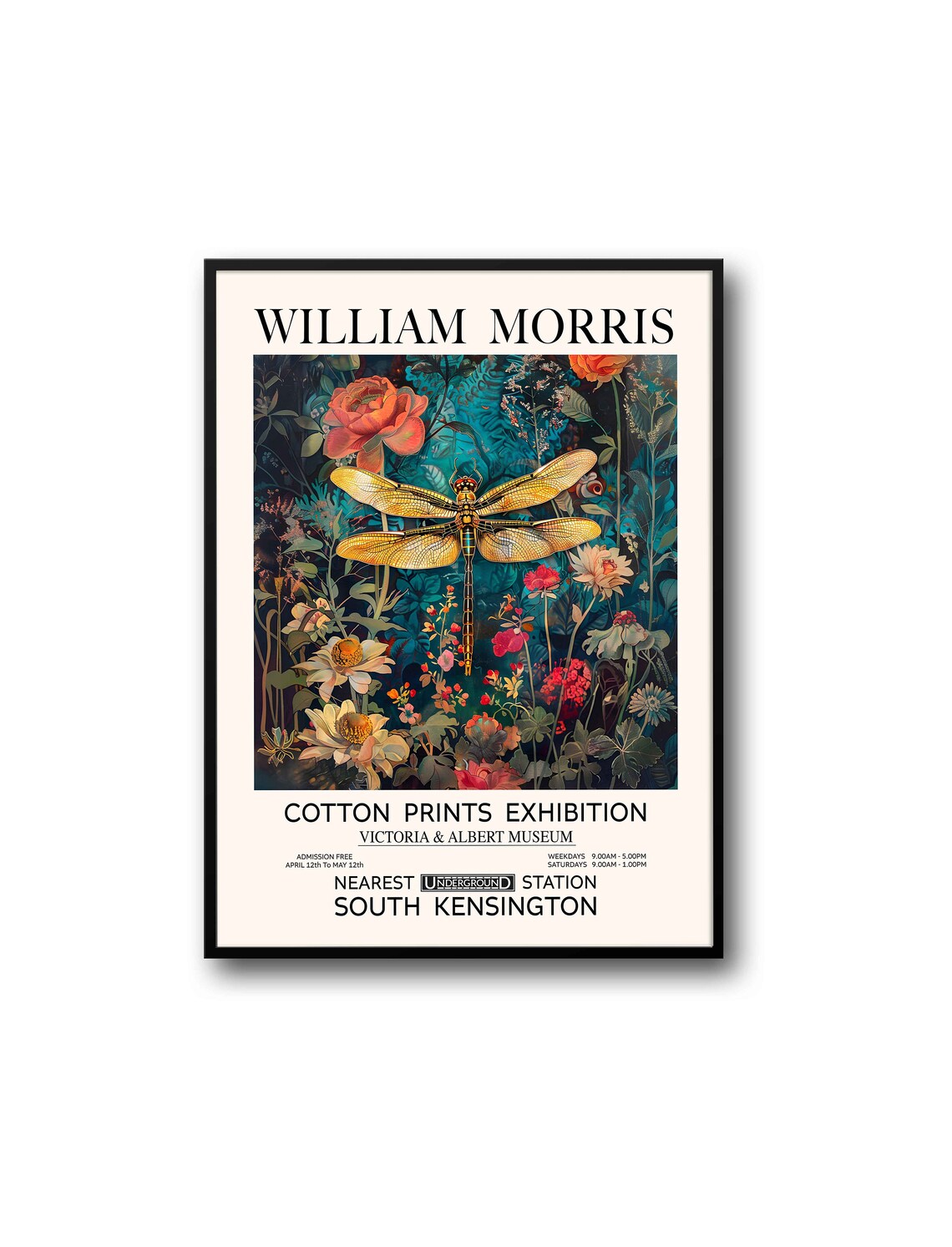 William Morris Golden Dragonfly Teal Garden Exhibition Poster