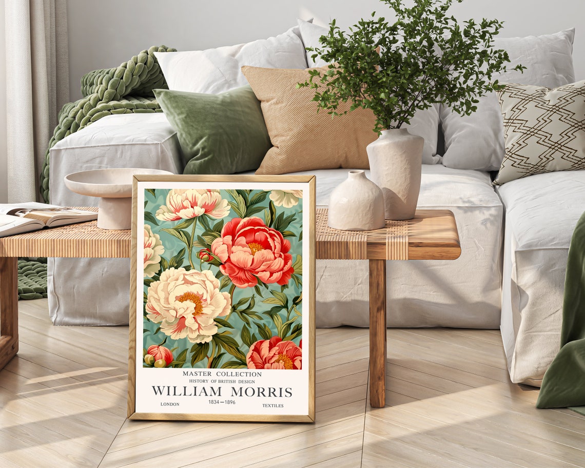 William Morris Peonies Mint Green Botanical Master Collection Poster - Image 2