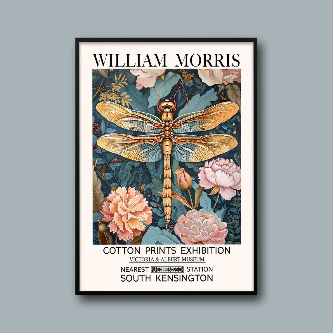 William Morris Dragonfly Vintage Flower Art Print