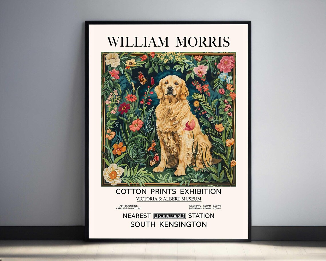 William Morris Golden Retriever, Vintage Art Print