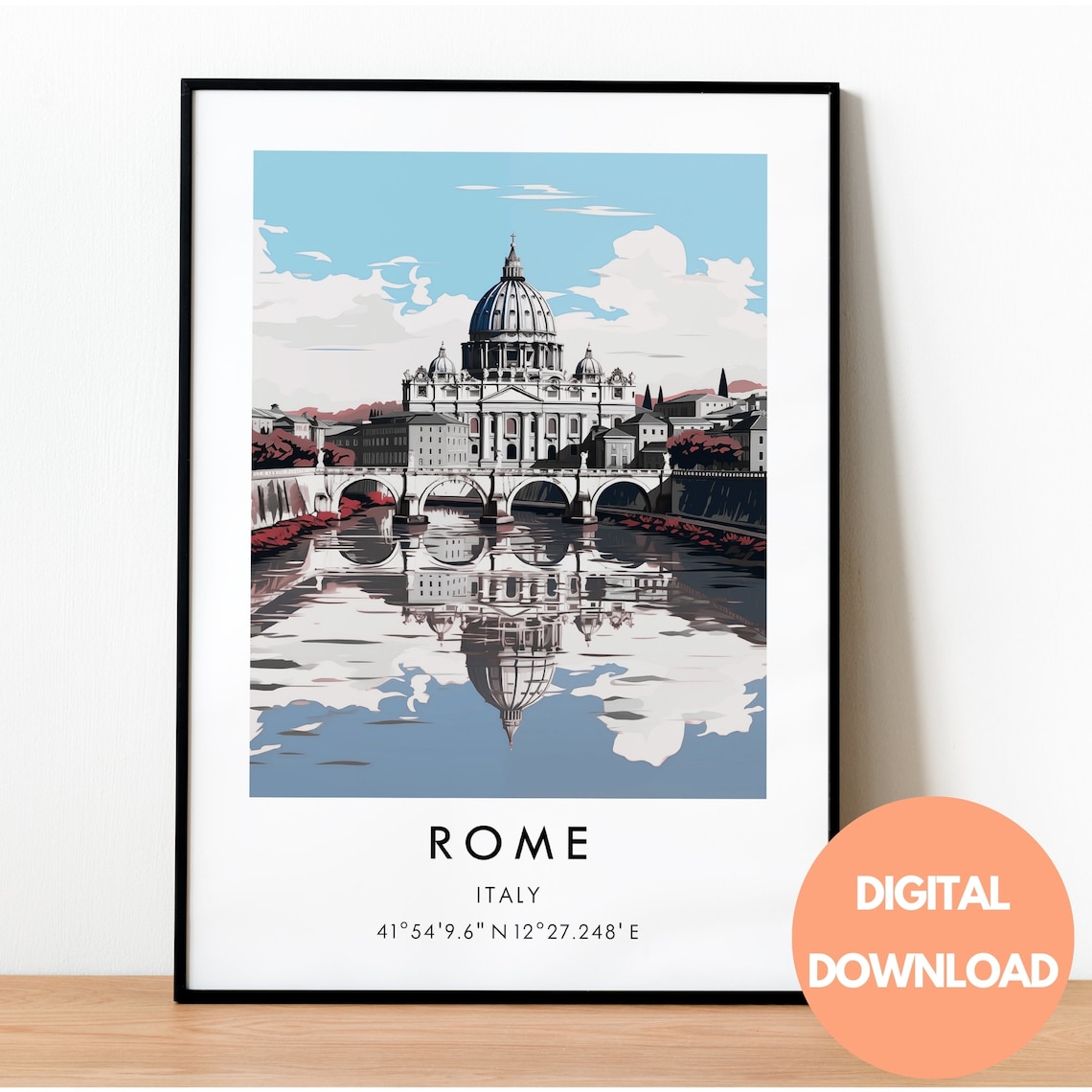 Rome Italy St Peters Basilica Vatican River Travel Art Poster