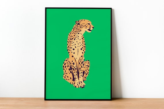 Green Cheetah Poster Print Art Leopard Animal Wall Boho Home Decor Artwork