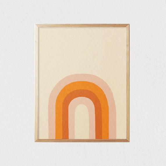 Retro Rainbow Abstract Art Mid Century Minimal Modern Art Abstract Rainbow Art Room Interior Decor 16x20