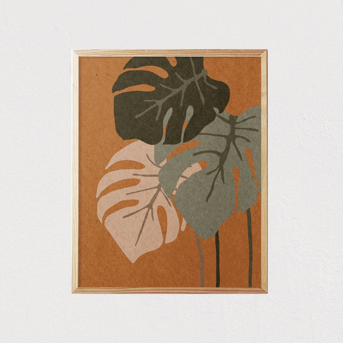 Monstera Leaves Abstract Print, Mid-Century Boho