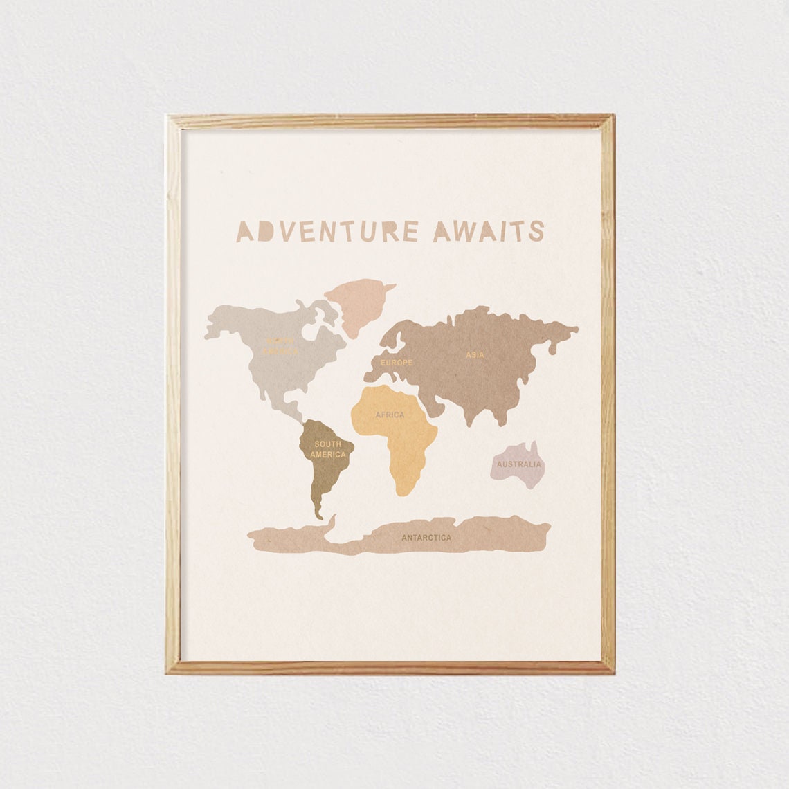 Adventure Awaits Pastel World Map Labeled Continents Travel Poster