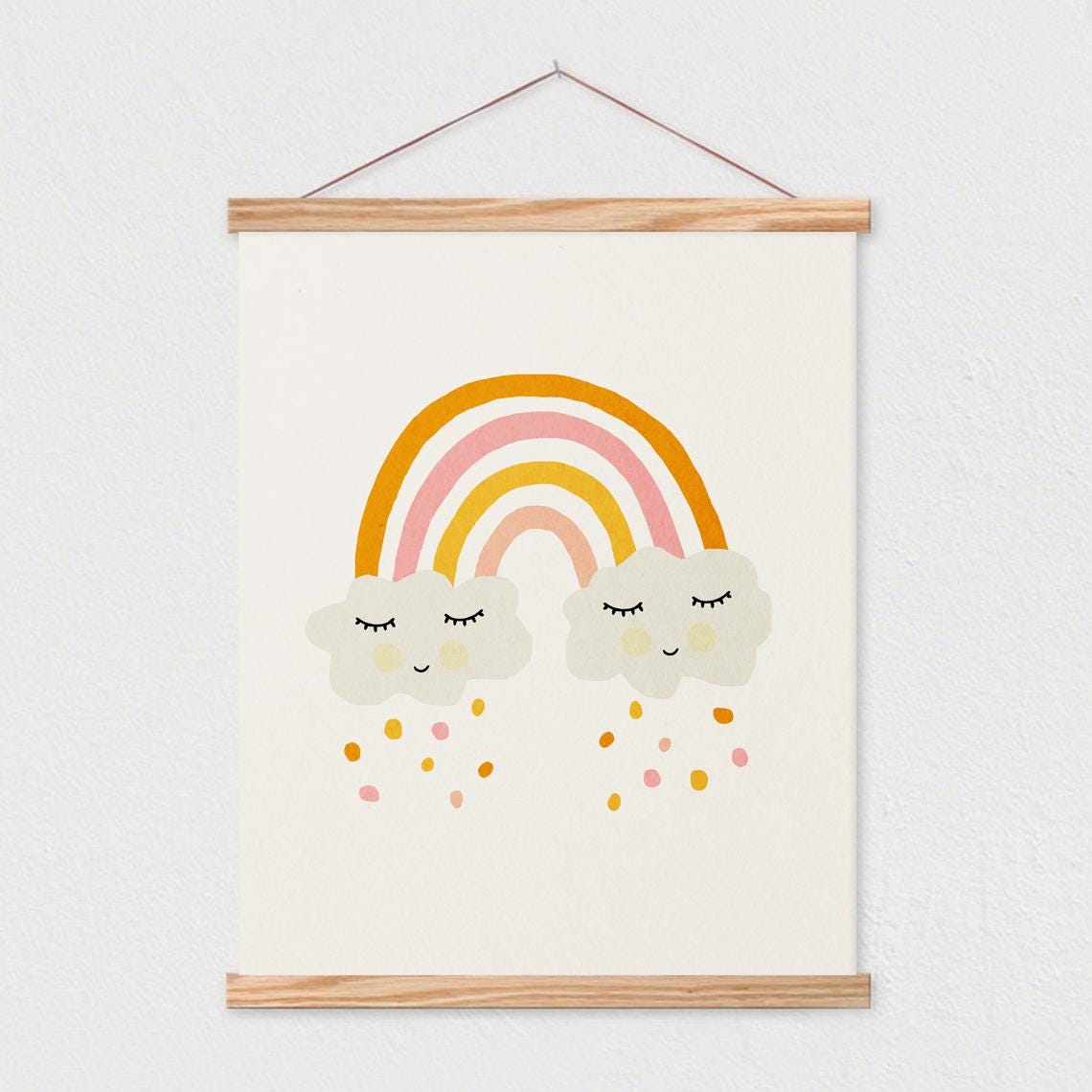 Smiling Cloud Rainbow Arch Warm Nursery Kids Boho Decor Poster