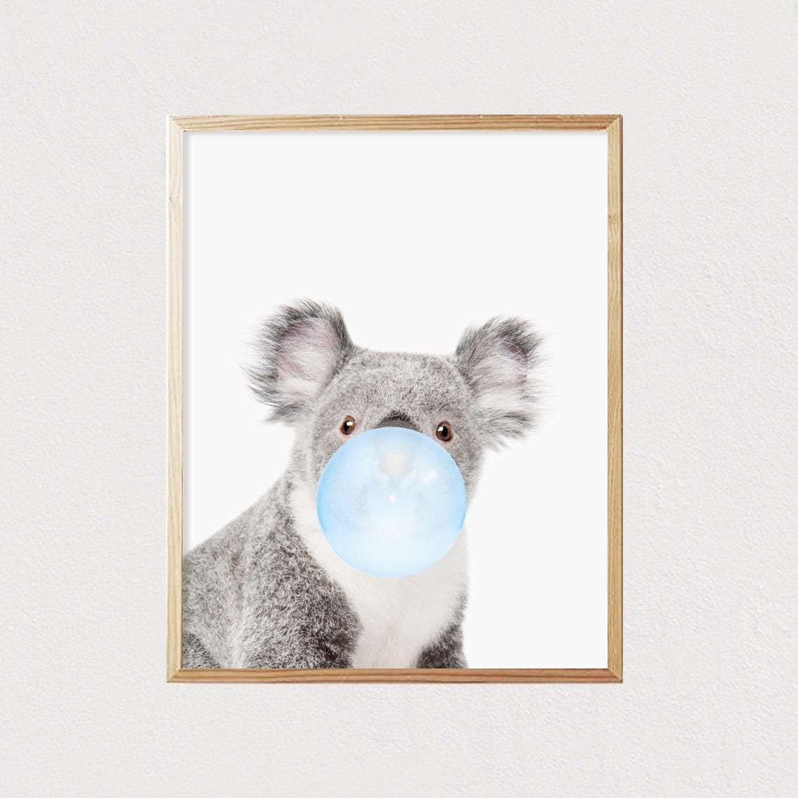 Koala Blowing Blue Bubblegum Bubble Funny Animal Photography Poster
