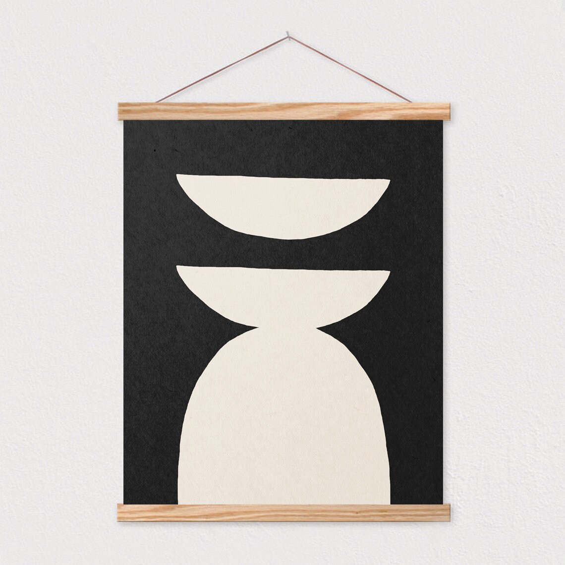 Black And White Stacked Bowls Geometric Abstract Artwork Poster - Image 2