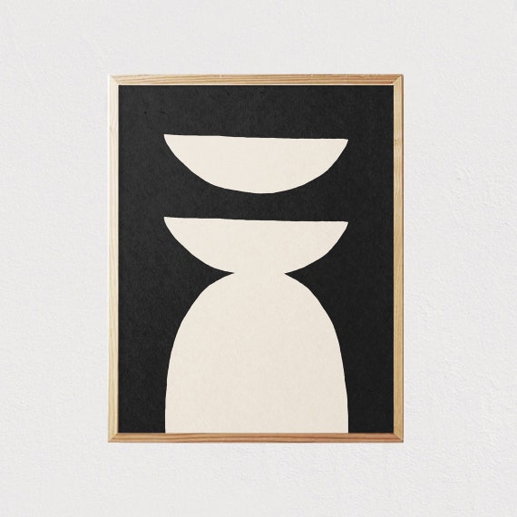Abstract Art Shapes Black And Neutral Print Mid Century Modern Wall Art Minimalist Geometric Interior Decor 16x20