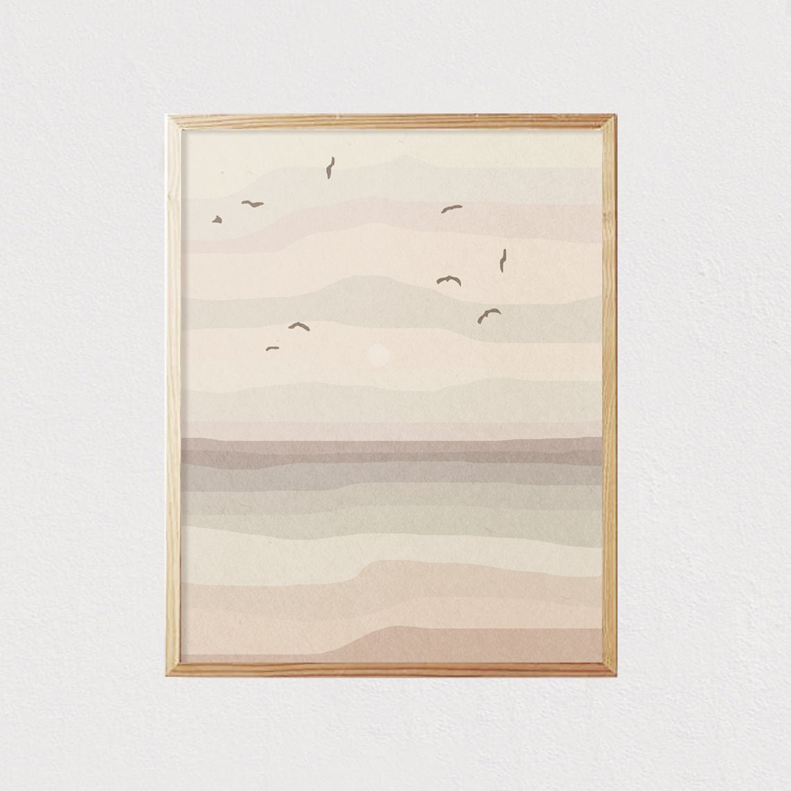 Serene Coastal Horizon Minimalist Beach Bird Silhouette Poster