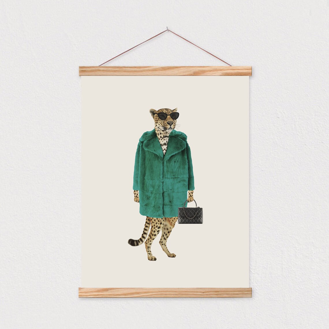 Chic Leopard In Green Fur Coat And Sunglasses Funny Fashion Animal Poster