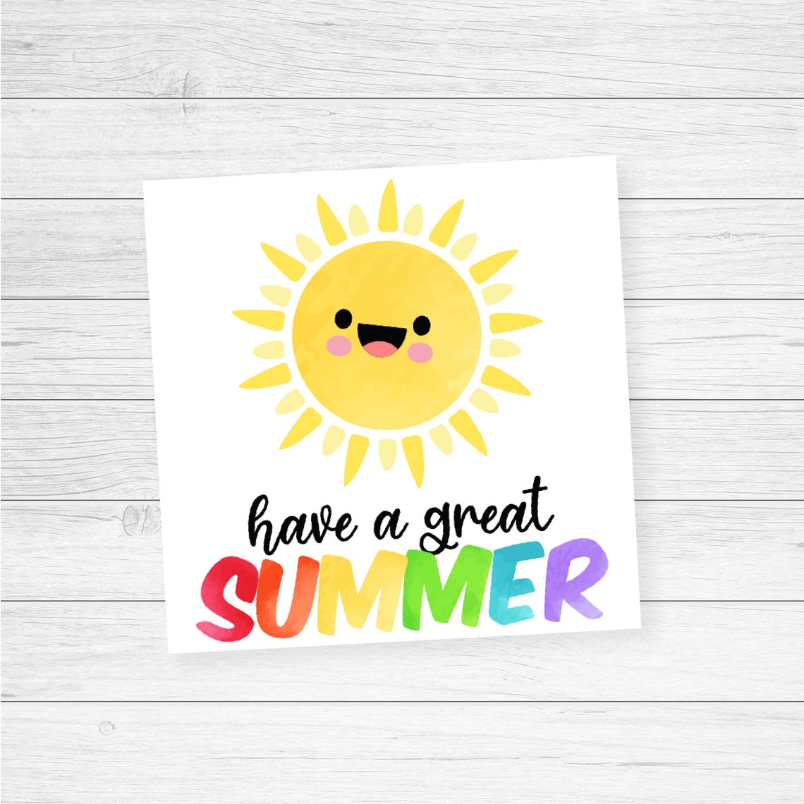 Have A Great Summer Cookie Tag Square 2 Inch Party Favour Gift For Student Rainbow Gift Tag With Cute Sun