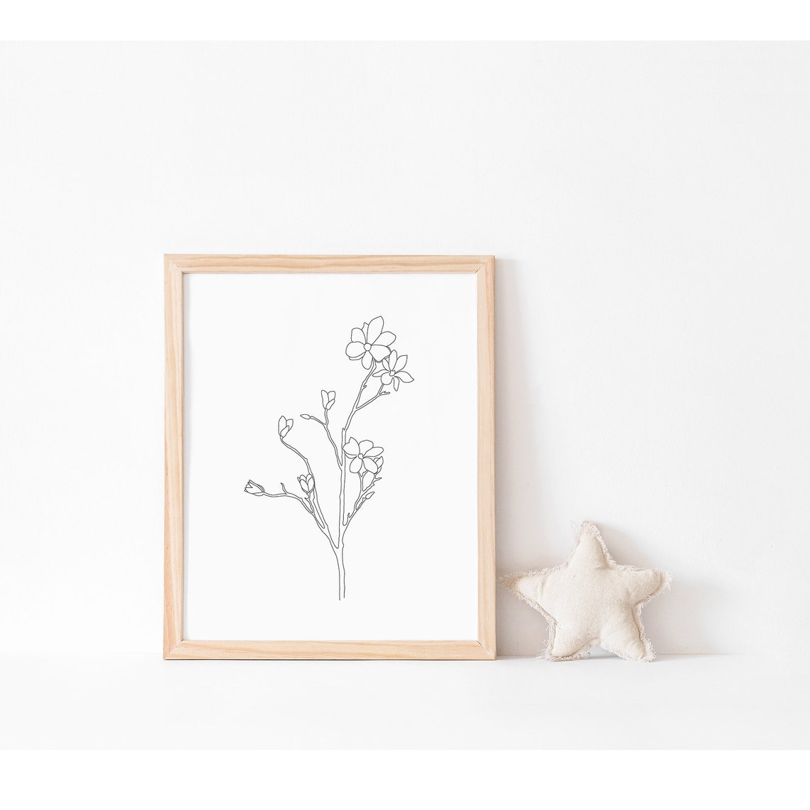 Minimal Botanical Flower Stem Line Drawing Boho Nursery Wall Art Print