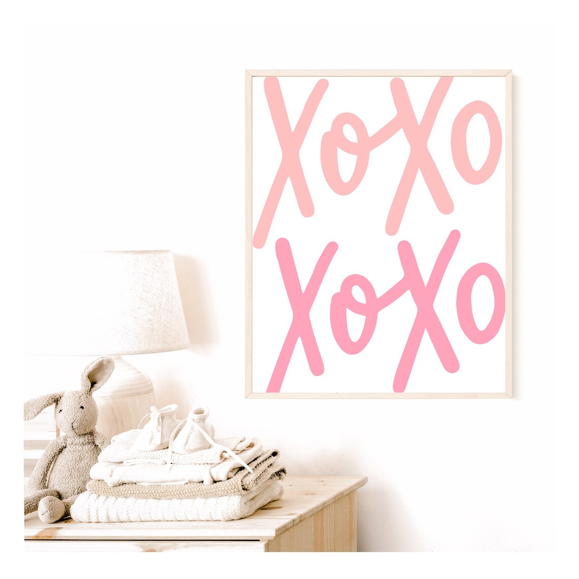XOXO Pink Hand Lettered Hugs Kisses Girls Bedroom Wall Art Poster - Image 3