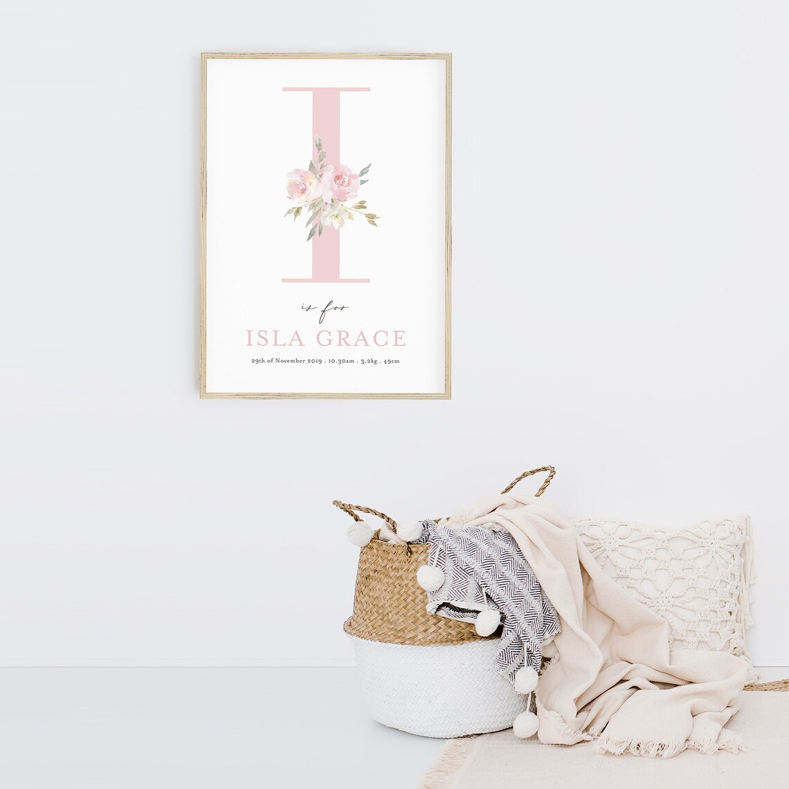 Floral Initial Personalized Name Nursery Wall Art - Image 2