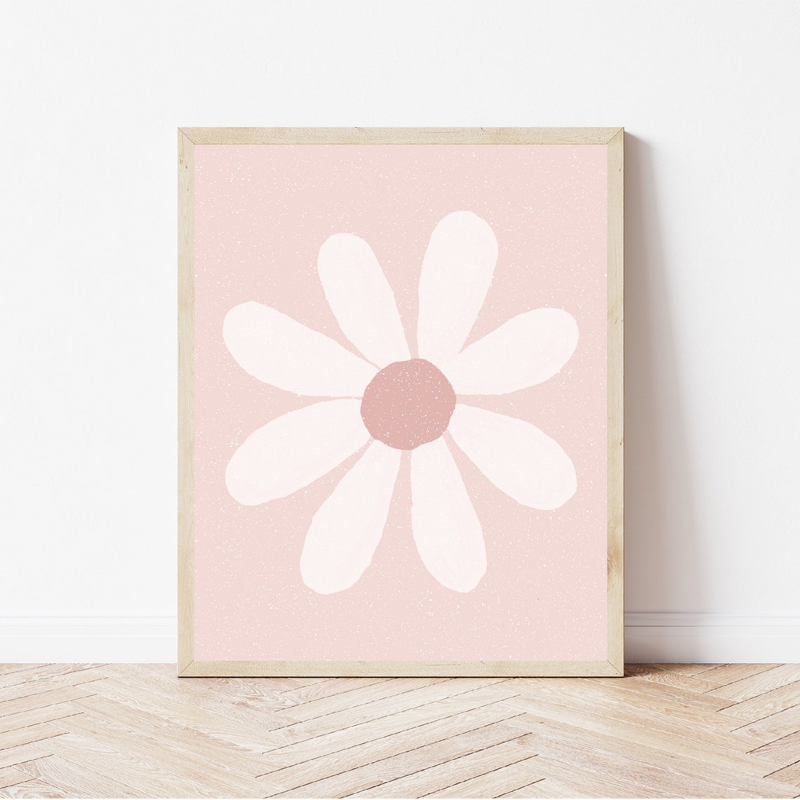 White Daisy Blush Pink Speckled Minimalist Nursery Girls Room Wall Art - Image 2